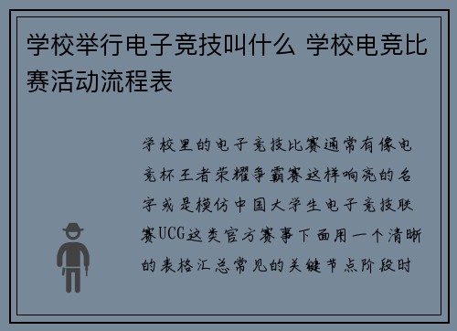 学校举行电子竞技叫什么 学校电竞比赛活动流程表